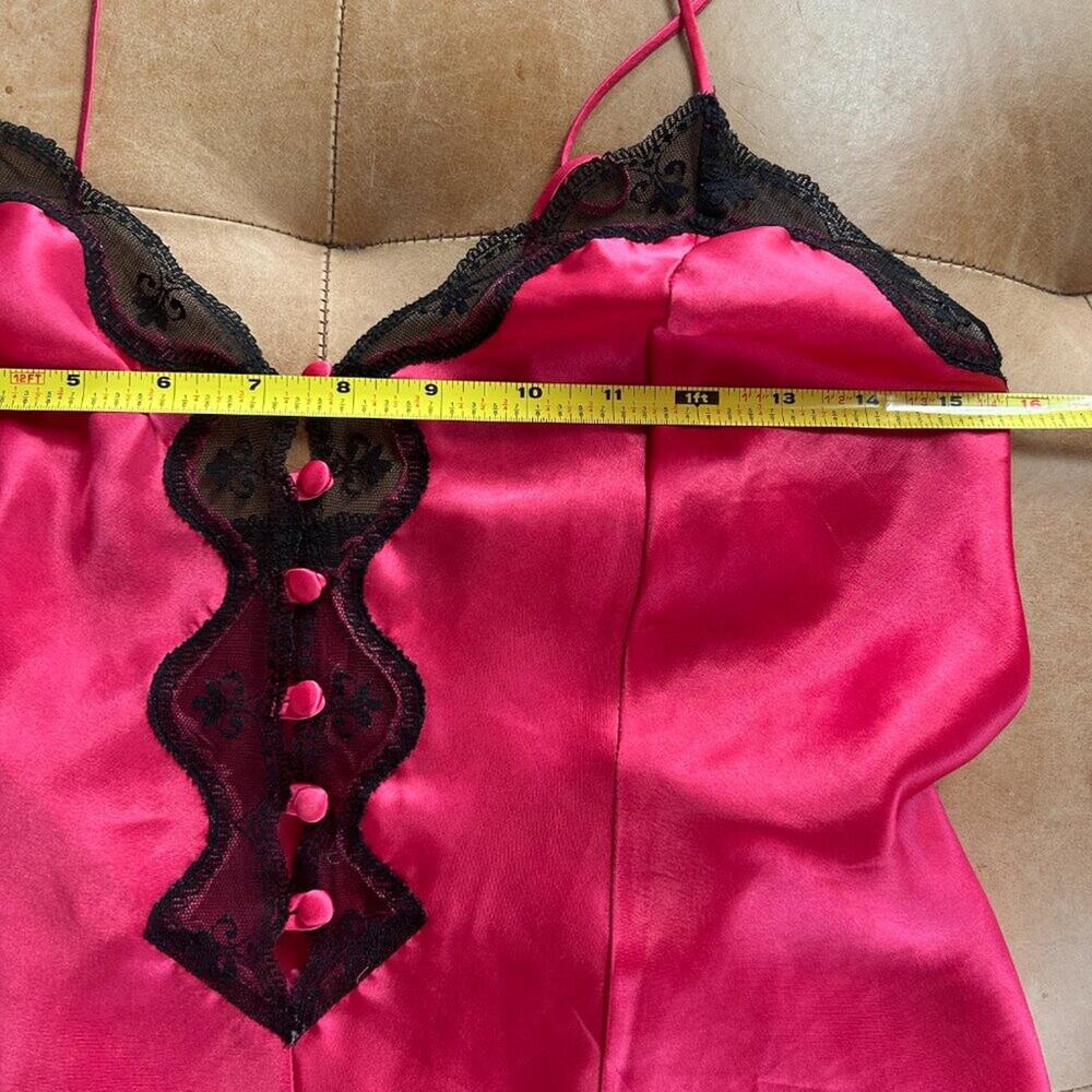 Vintage 90s Red Satin Teddy Romper Vampire Vamp Halloween Lingerie Lace M - Picture 8 of 9